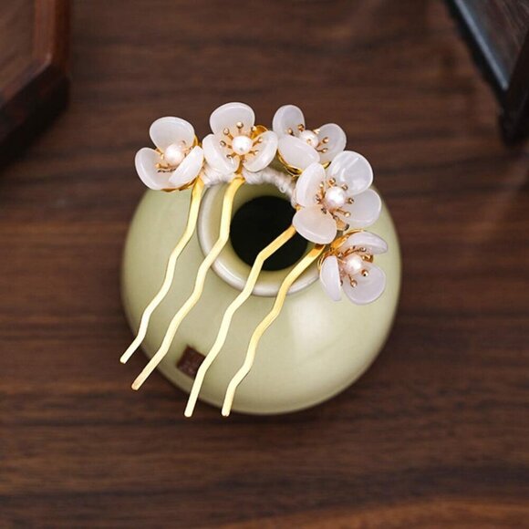 3 Pcs Jade Flower Hair Comb Hair Stick Chinese Retro Chignon Pin Accessories